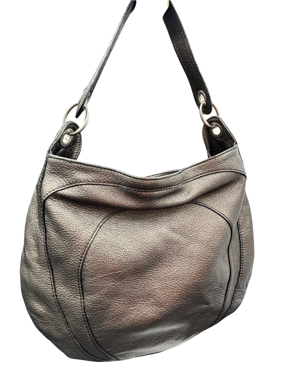 Banana Republic Bronze Metallic Pebbled Leather Hobo Shoulder Bag - Picture 3 of 13